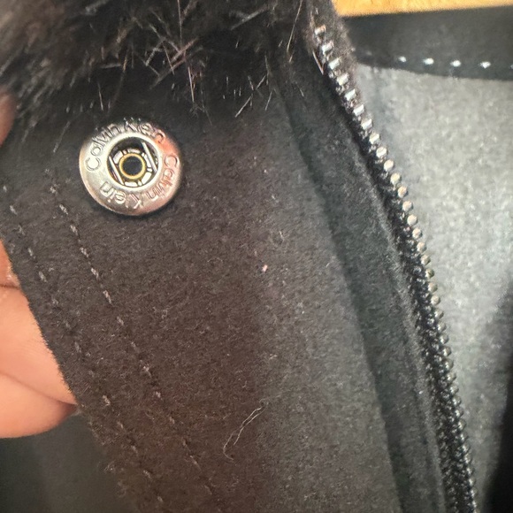 Calvin Klein Black Pea Coat with Fur Collar - Picture 6 of 6